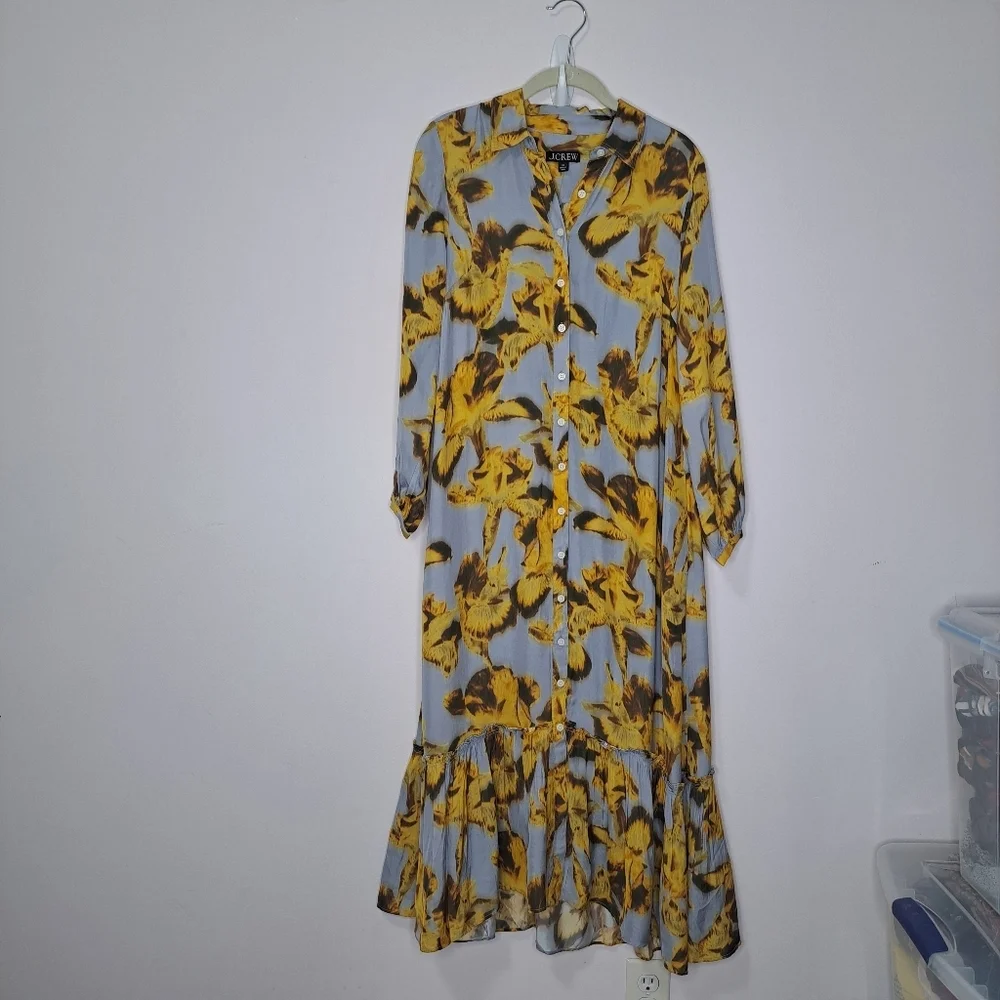 J.Crew Long Amelia Shirt Dress Floral Drapey Viscose Twill NWT XS - Picture 2 of 6